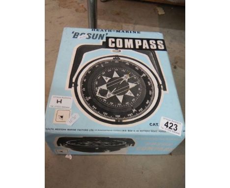 ‘Bosun’ ships compass in original packing unused (1970s) for Heath Marine. Catalogue 42061