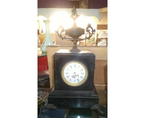 A black slate mantle clock with H Riodet Paris, movement.