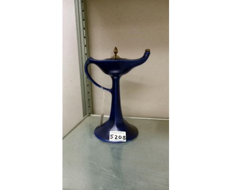 A rare 1930's midnight blue chameleon ware Auadin - Genie lamp by George Chews Co. Tunstall Wick unused, 1906-1940