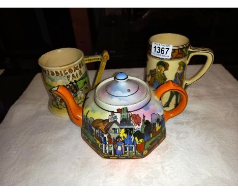 A teapot &amp; 2 tankards including 1 musical