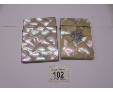 Two mother of pearl card cases (one with silver cartouche).