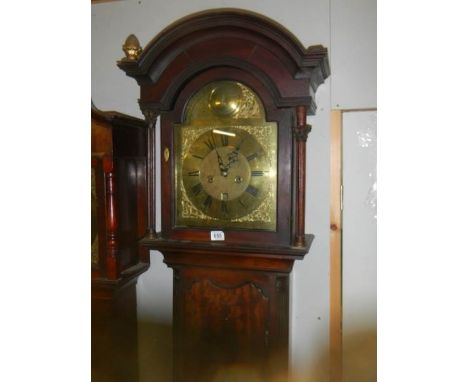 A good eight day long case clock with brass arched dialDetached spandrel and brass finial not present.