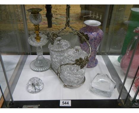 A mixed lot of glass ware including candlestick.