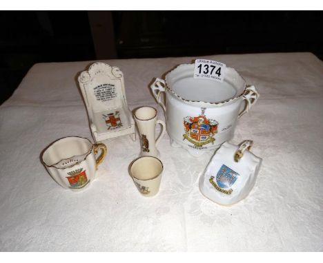 6 pieces of vintage crested china including small Mostosh cup