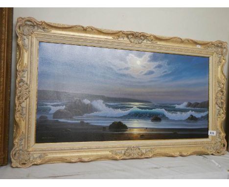 A 20th century seascape signed Alan Dinsdale. 110 x 63 cm.Overall in good condition.