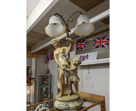 A double light figural table lamp. COLLECT ONLY.