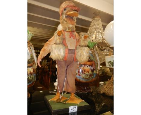 A rare nodding duck automaton. COLLECT ONLY.Clockwork in working order.Left arm missing from sleeve of shirt.Head needs a nod