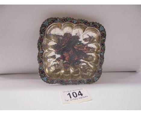 A silver and enamel Russian pin dish, marked 1000.