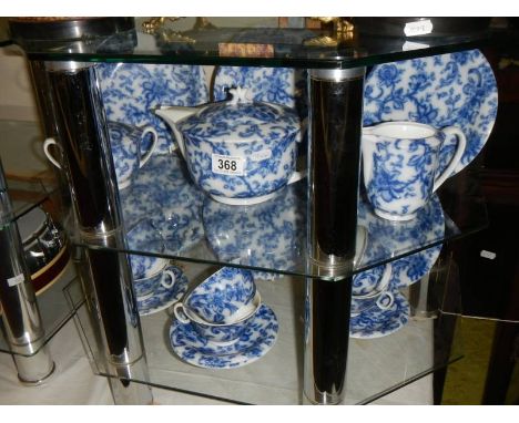 A blue and white 1814-1839 Hutschenreuther Hohenberg tea set (missing two saucers).