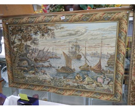 A 20th century tapestry featuring sailing ships.