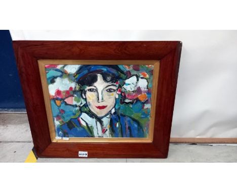 A Rosewood framed &amp; glazed fine colourist school portrait of a young lady, signed with a diamond shaped monogram 'S' - 58