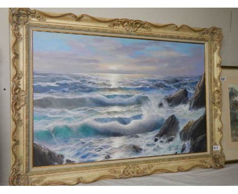 A large 20th century oil on canvas seascape. 109 x 77 cm.Overall in good condition for age.