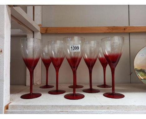 6 ruby glass &amp; clear champagne glasses