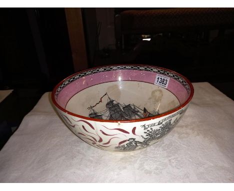 A James Leach ship Caroline Adams pottery bowlVarious hairline cracks.Staining under glaze.Diameter 25cm x height 12cm