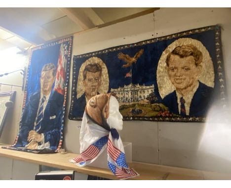 2 Italian tapestry wall hangings of JFK Kennedy &amp; a head scarf - 93cm x 49cm &amp; 50cm x 97cm