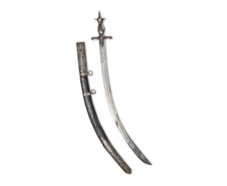 Epée en acier à poignée à décor koftgari argent (tulwar), Inde XIXe siècle A silver koftgari-hilted steel sword (tulwar), Ind