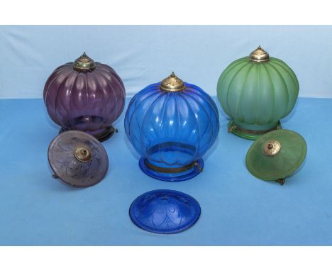 Three Indian glass ceiling light shades