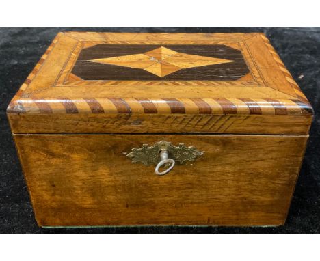 A 19th century walnut and parquetry tea caddy 