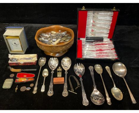 A silver tea spoon; flatware; a plated vesta case; a railway whistle LMS The Acme Thunder; a deer foot pipe; a silver mounted