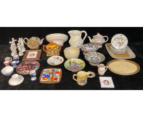 Ceramics - a Pru Green Willenhoe studio pottery bowl; a set of six Italian ceramic figures, as putto musicians; a cottage war