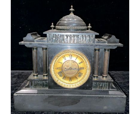 A 19th century black marble architectural mantel clock, Brocot escapement, c.1880