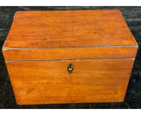 An early 19th century mahogany rectangular tea caddy, hinged cover enclosing two lead lined compartments, 18cm wide 