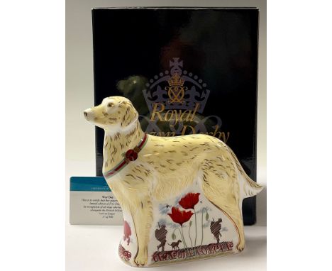 A Royal Crown Derby paperweight, War Dog, Lest We Forget, commissioned in recognition of all dogs who have served alongside t