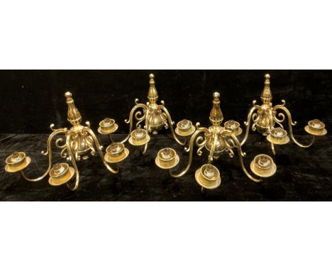 A set of four 18th century style brass electrolier wall sconce light fittings 