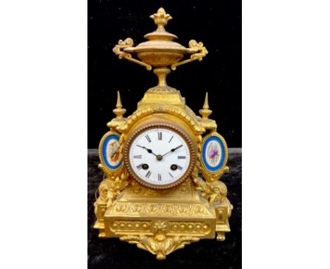 A 19th century French porcelain mounted gilt metal mantel clock, by Henry Marc, Paris, c.1870 