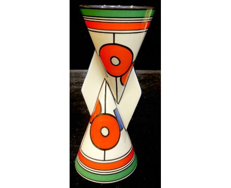 A Wedgwood for Bradex Clarice Cliff reproduction Yo-Yo vase, Circles and Squares pattern, limited edition, 23cm, printed mark