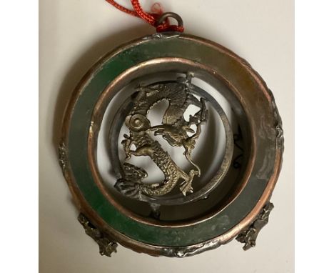 A Chinese jade dragon pendant, mounted with two toads 