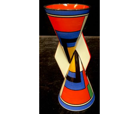 A Wedgwood for Bradex Clarice Cliff reproduction Yo-Yo vase, Mondrian pattern, limited edition, 23cm, printed marks 