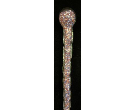 A Victorian glass walking cane, containing beads, c.1870 - a witches stick  See Museum of Witchcraft item 1663 