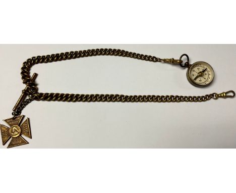 A double Albert with compass and 1887 Jubilee fob 