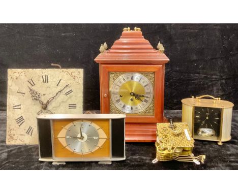 Horology - a George III longcase clock movement, Roman numerals on painted square dial, 28cm x 28cm; a Franz Hermle mantel cl