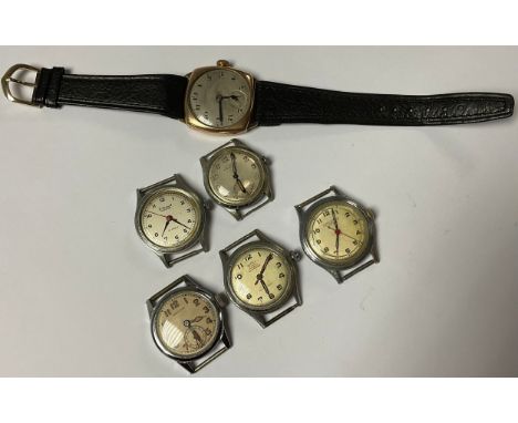 A gentleman's gold plated watch, silvered dial, Arabic numerals, subsidiary seconds dial, Dennison case, later black leather 