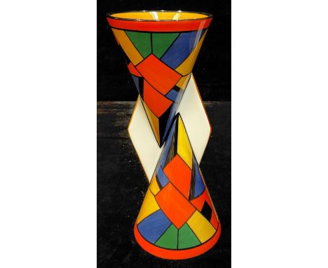 A Wedgwood for Bradex Clarice Cliff reproduction Yo-Yo vase, Cubist pattern, limited edition, 23cm, printed marks 