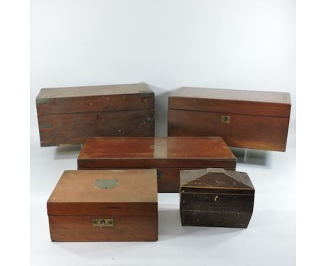 A collection of four various 19th century workboxes, together with a Regency tea caddy