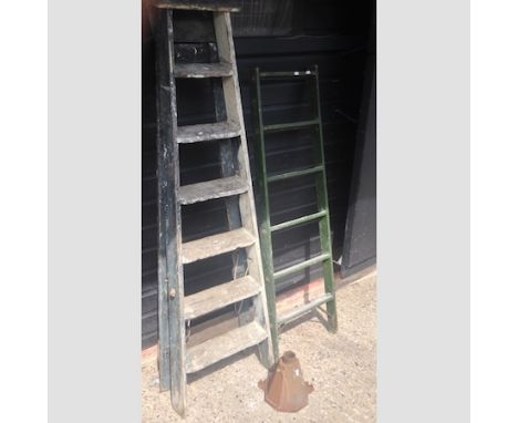 A wooden ladder, 165cm tall, together with an iron hopper