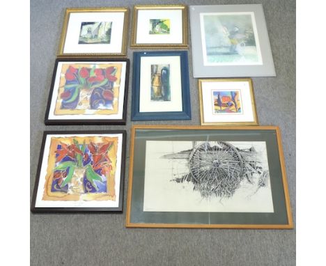A. Wilkinson, contemporary, Garden Flowers, signed lithograph, together with two watercolours by John Lancaster and various o