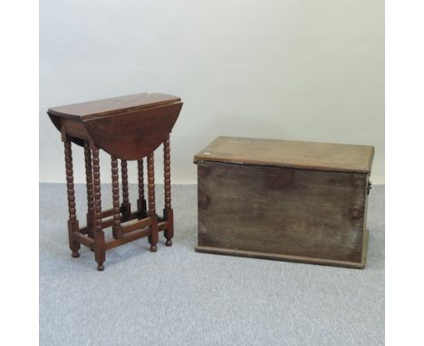 A mahogany trunk, 78cm, together with an oak drop leaf side table