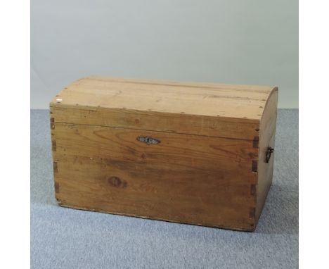 An antique pine dome top trunk, 90cm 
