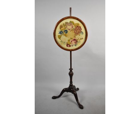A 19th Century Mahogany Tripod Wall Screen with Circular Rise and Fall Tapestry Panel, 46cm Diameter 