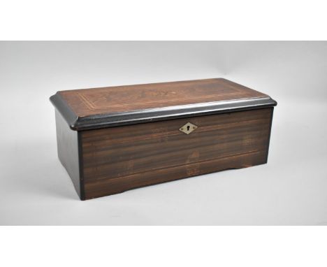 A Continental Rosewood and Marquetry Inlaid Cylinder Musical Box Playing Six Airs as Detailed on Card to Inner of Hinged Lid,