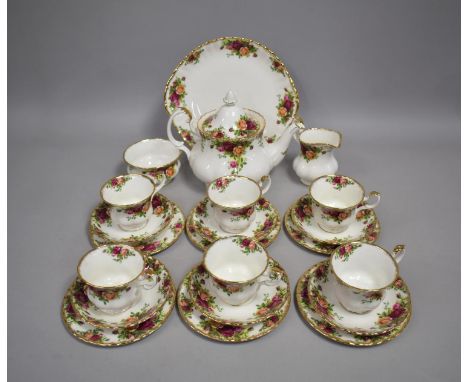 A Royal Albert Old Country Roses Tea Set to Comprise Teapot, Six Cups, Six Saucers, Six Sideplate, Cake Plate, Milk Jug and S