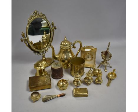 A Collection of Various Brass to Comprise Coffee Pot, Cruet, Table Mirror (Glass Requires Attention) Etc 