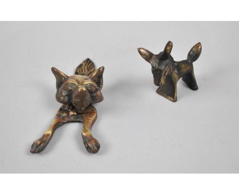 A Novelty Brass Door Knocker in the Form of a Fox Mask Together with a Continental Study of a Brass Donkey 