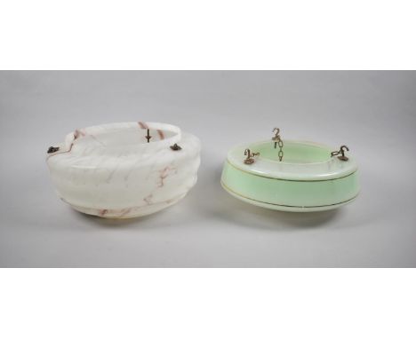 Two Vintage Opaque Glass Ceiling Glass Lamp Shades, 30cm Diameter 
