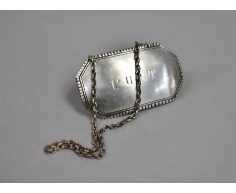 A Chinese Silver Decanter Label for Port, Stamped WH 90 