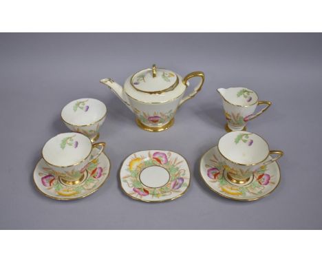 A Royal Stafford Art Deco Floral Hand Painted Tea For Two Set to Comprise Two Cups and Saucers, Sugar, Milk Jug and Teapot 